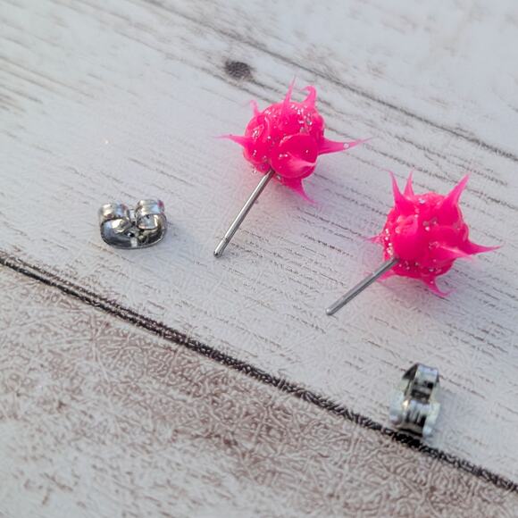 Pink Spikey Stud Earrings - Picture 5 of 5